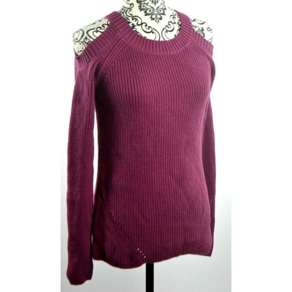 THE LOFT - Women's Crew Neck Sweater with Shoulders Cut Out, Purple,‎ Size Small - Picture 3 of 6